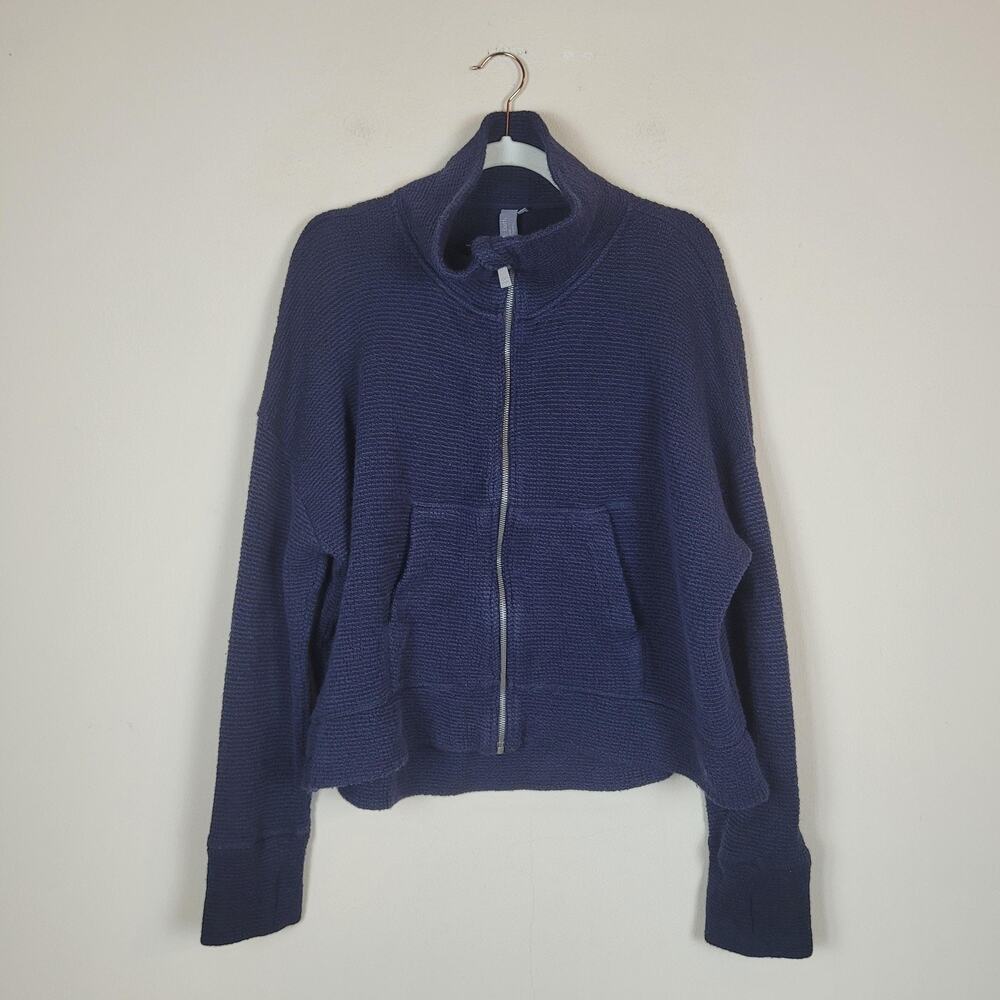 Sweaty Betty Jacket XL Navy Blue Restful Boucle Full Zip Waffle Knit SB6467